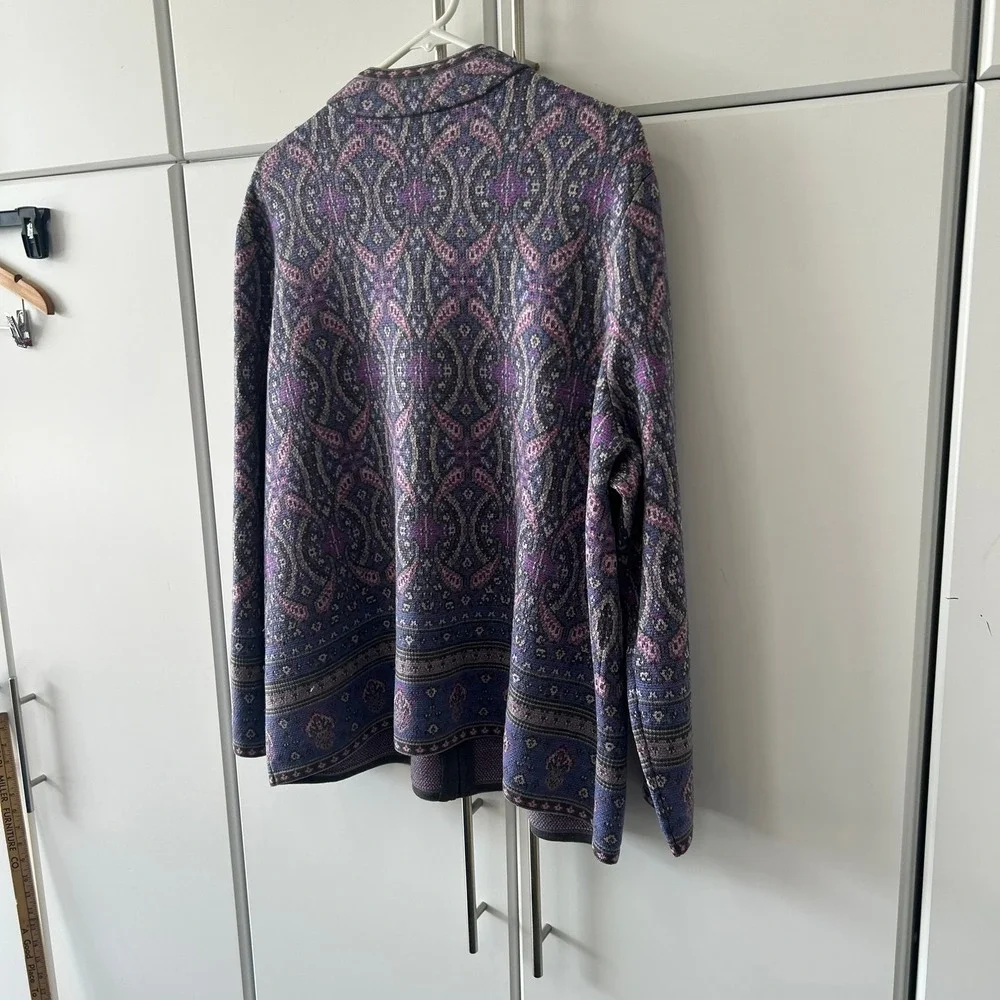 Pendleton Plus 2X Merino Wool Full Zip Cardigan Sweater Paisley Purple Blue